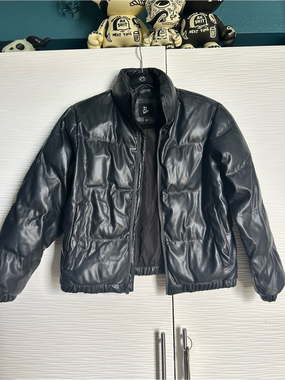 art class Black Quilted Faux Leather Puffer Jacket